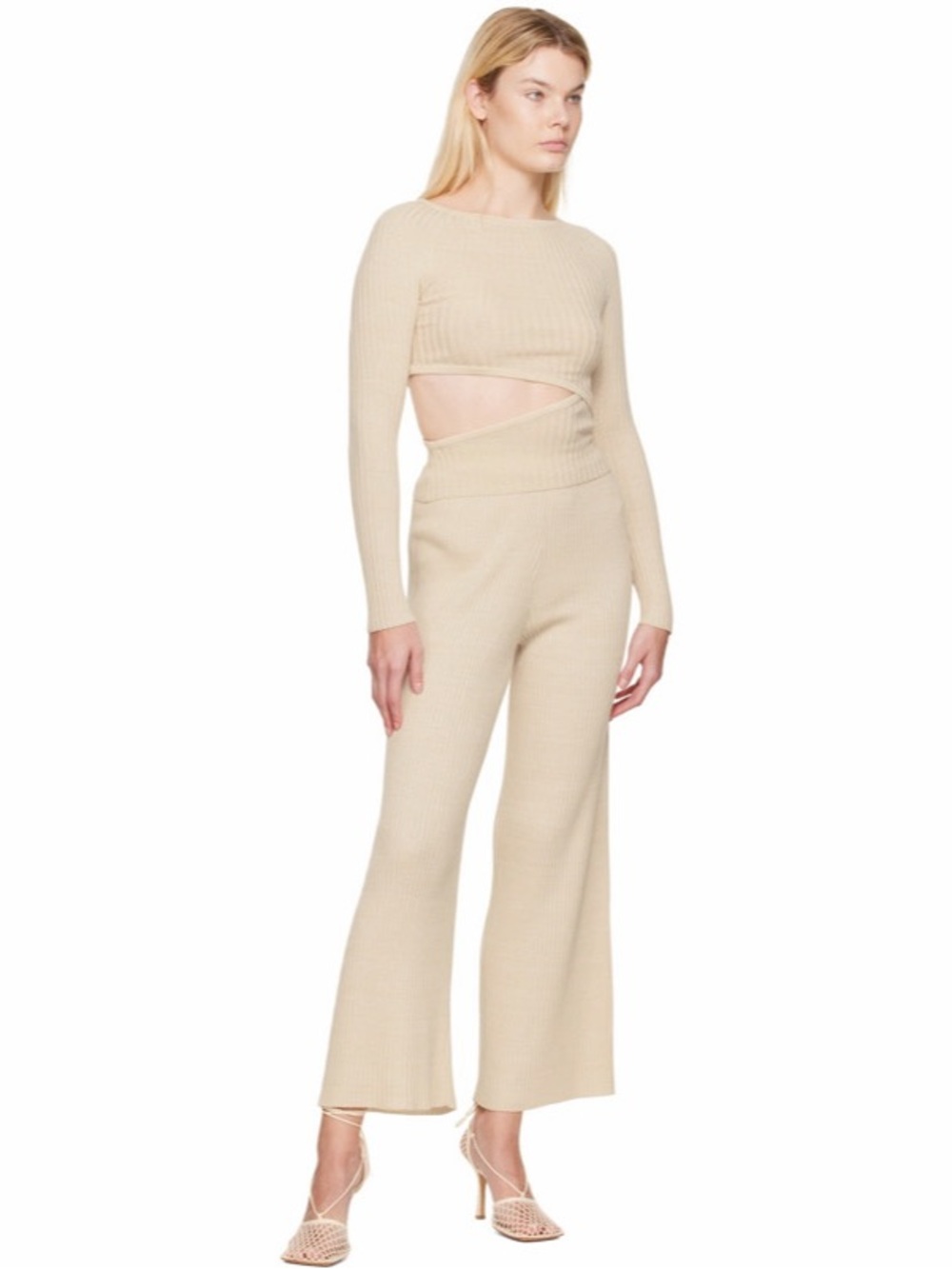 Wynn Hamlin Origami Rib Knit Sill Blend Pull on Pants Off White Cream Size XS
